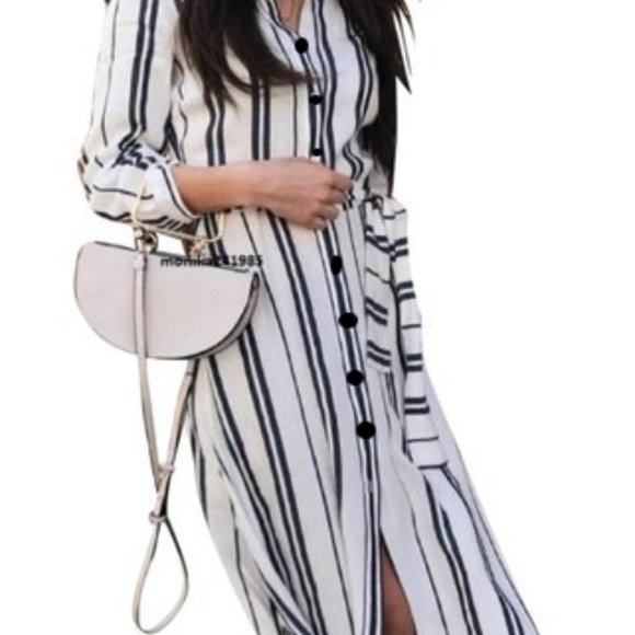 Zara Dresses Zara Linen Blend Button Striped Belted Dress L Poshmark